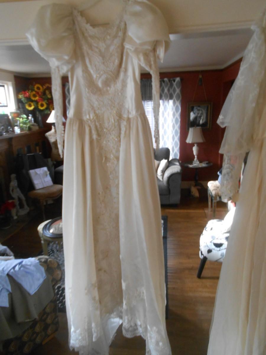 زفاف - 007-Elaborate Custom Vintage Wedding gown with Cathedral Length Train and loads of beading, sequins, cutwork, and applique-