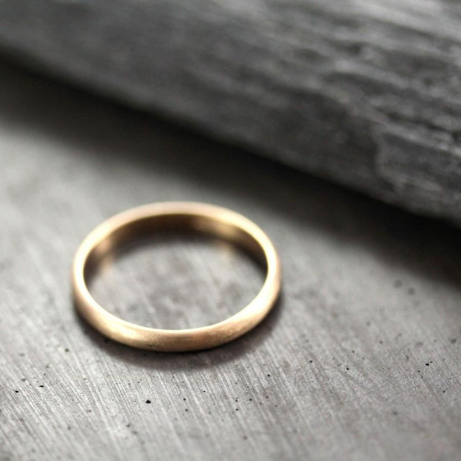 Wedding - Women's Gold Wedding Band, 2.5mm Half Round Slim Recycled 14k Yellow Gold Ring Brushed Gold Wedding Ring - Made in Your Size