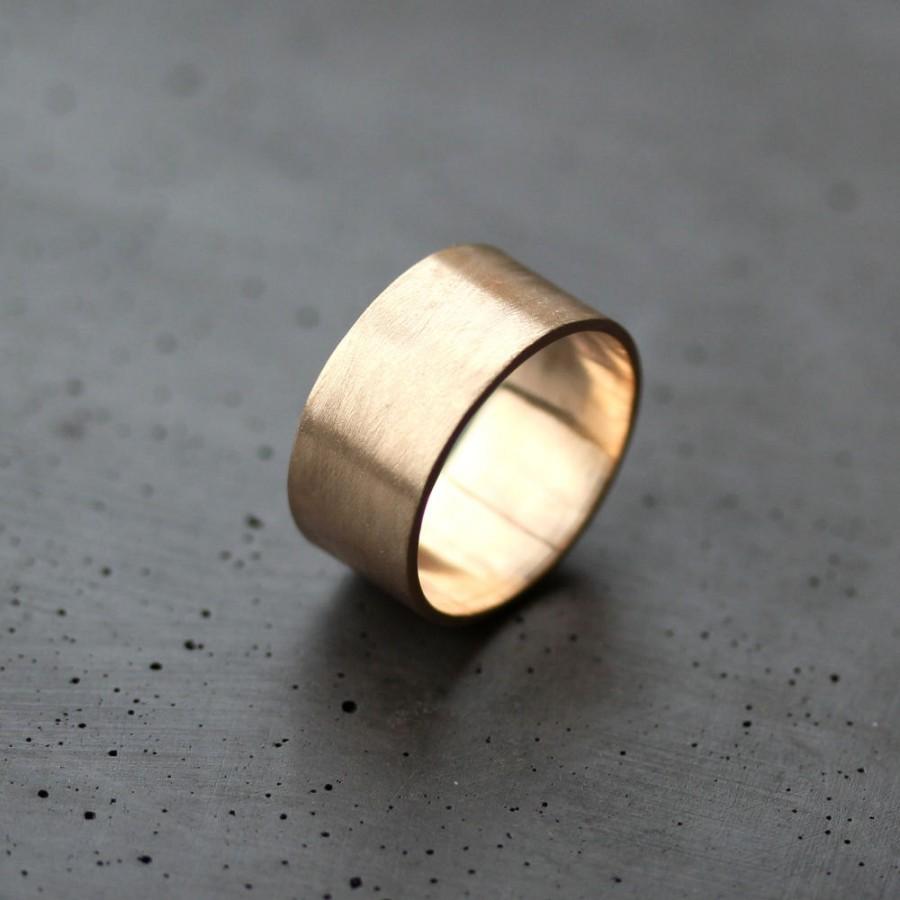 Wedding - Men's Gold Wedding Band, 10mm Wide Brushed Flat 10k Recycled Yellow Gold Men's Wedding Ring Gold Ring -  US Size 9 or Made in Your Size