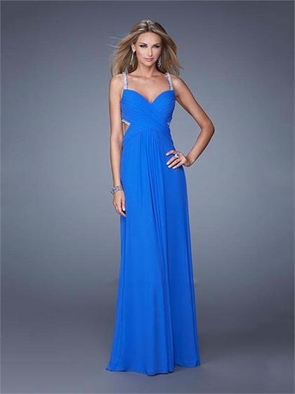 Wedding - A-line Ruched Beaded Straps Cut Out Back Chiffon Prom Dress PD3162