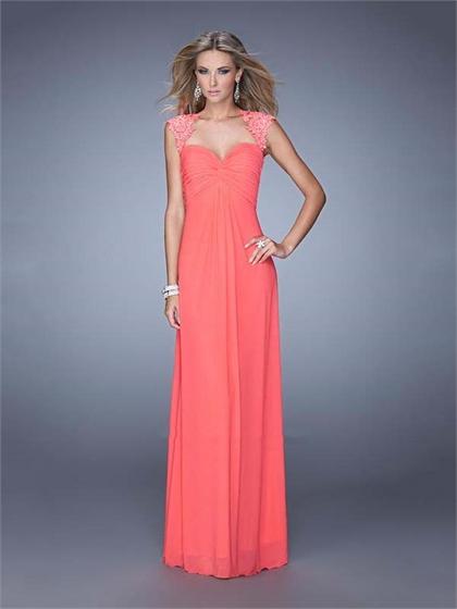 Mariage - Sheath With Sheer Cap Sleeves Lace Appliques Gathered Prom Dress PD3159