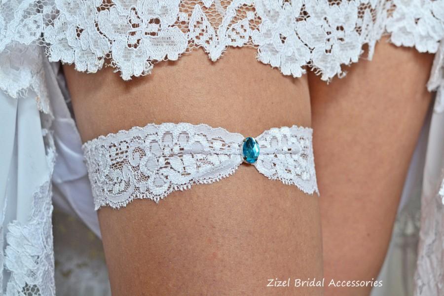Hochzeit - 1 Wedding Garter, Blue Wedding Garte, Bridal Garter, Rhinestone Garter, Lace Aqua Garter, Something Blue,Toss Garter, White lace Garter