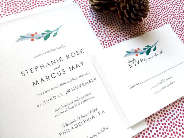 Mariage - Winter Wedding Invitation Suite - Woodland Winter Wedding Invitations - Wedding Invitation Suite - Holly and Berries