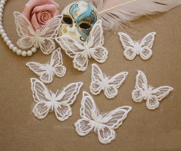 Hochzeit - Butterfly Organza Applique, Wedding Lace Applique, Bridal lace Applique for gown, garter, sash, head pieces, veil, 3 Pieces