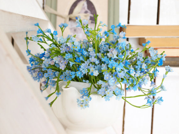 Mariage - Large bouquet of "Forget-me-not" , cold porcelain, hand modeling, bouquet Provence, shabby chick,expensive decor, never die flowers
