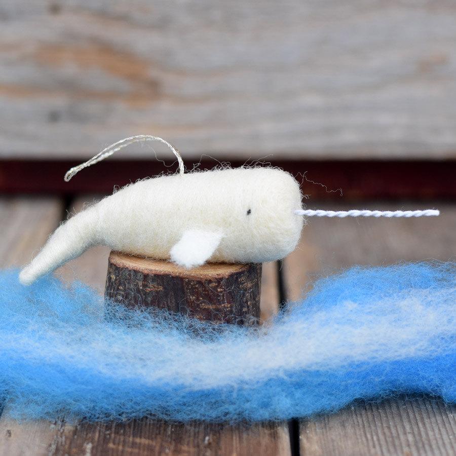 Mariage - Magical Narwhal -  Needle Felted Unicorn of the Sea Ornament