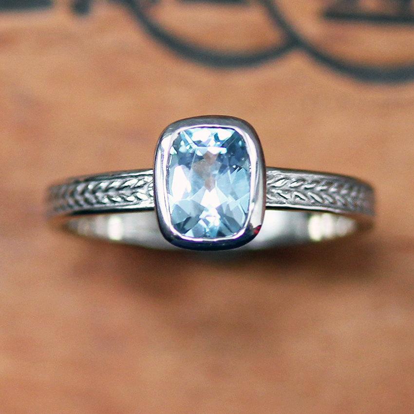 زفاف - Aquamarine ring white gold, March birthstone ring, white gold engagement ring, wheat ring, braided ring, engagment rings, aquamarine size 7