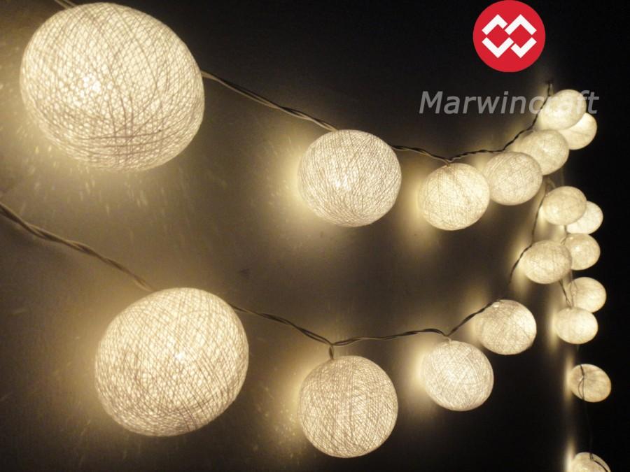 Wedding - 35 White Color Cotton Balls Fairy String Lights Party Patio Wedding Floor Table or Hanging Gift Home Decor Living Bedroom Holiday