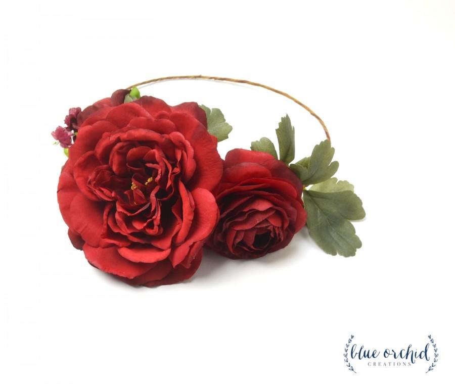 Hochzeit - Flower Crown - Red Flower Crown, Silk Flower Crown, Wedding Flower Crown, Large Flower Crown, Floral Crown, Silk Floral Crown, Boho Wedding