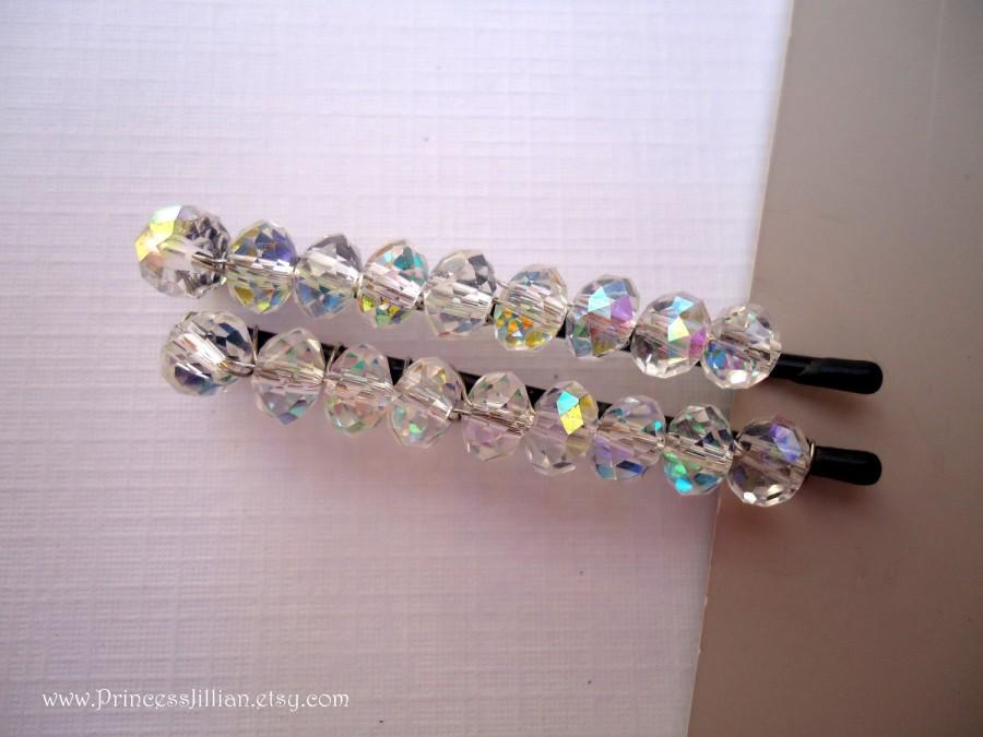 Свадьба - Bridal Crystals Beaded bobby pins - Sparkly crystals aurora borealis unique glass minimalist simple decorative hair accessory TREASURY ITEM