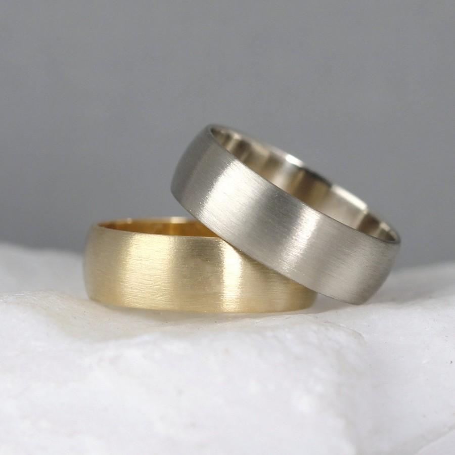 زفاف - 6mm 14K Gold Wedding Band – Men’s or Ladies Wedding Rings – Matte Finish – Yellow or White Gold – Commitment Rings – Classic Rounded Bands