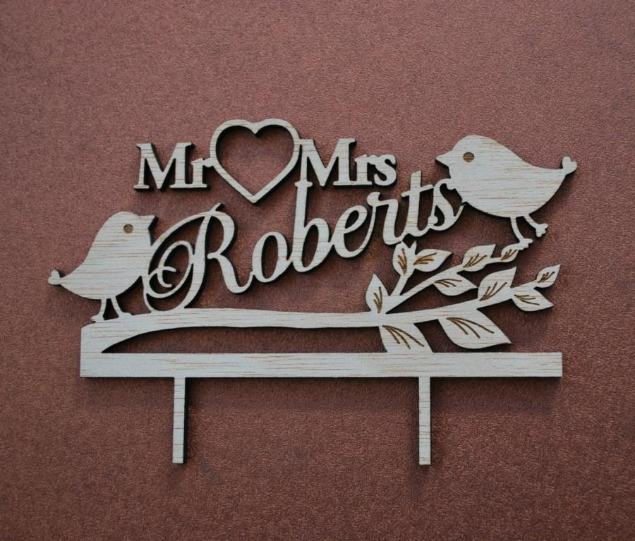 Mariage - love birds wedding cake topper / rustic wedding cake topper / cake topper birds / Mr and Mrs cake topper / laser cut on wood