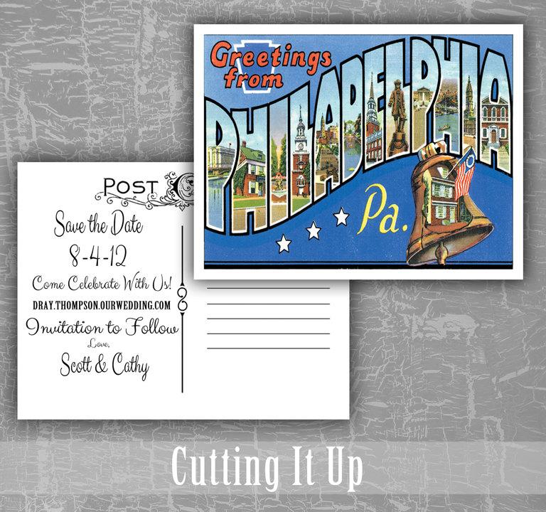 Wedding - Greetings From Philadelphia, Save the Date Postcards, Oregon Wedding, Postcard Save The Date, Oklahoma, Pennsylvania, Carolina, Destination