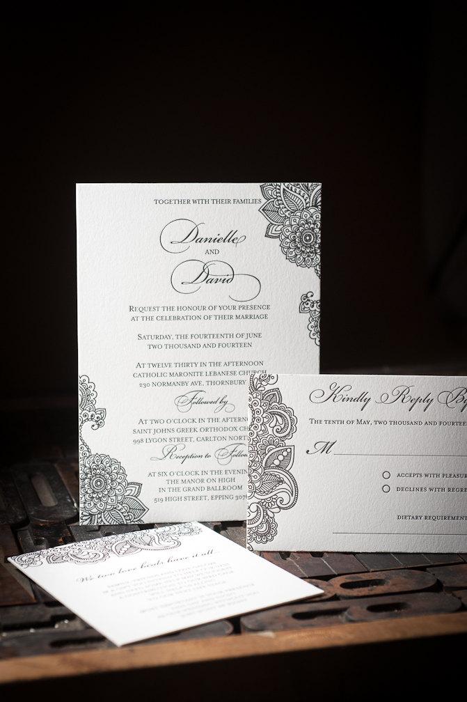 Mariage - Letterpress Wedding Invitation, Letterpress RSVP card, Letterpress Wedding, Letterpress Menu, Letterpress Wedding Program, guest addressing