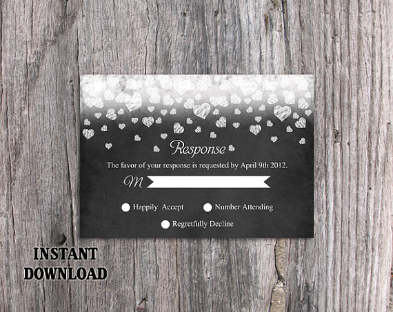 Wedding - DIY Wedding RSVP Template Editable Word File Instant Download Chalkboard Rsvp Template Printable Black & White Rsvp Heart Rsvp Elegant Rsvp