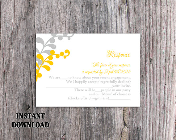 Свадьба - DIY Wedding RSVP Template Editable Text Word File Download Printable RSVP Cards Leaf Rsvp Gold Rsvp Card Template Silver Rsvp Card