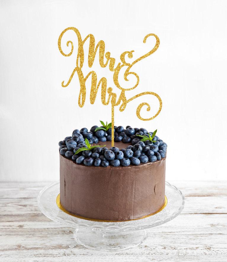 زفاف - Glitter Acrylic Wedding Cake Toppers Mr&Mrs 6" Cake Toppers, Elegant  Wedding Cake Toppers, Engagement Gift Unique design Calligraphic Font