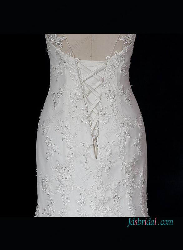 زفاف - Stunning illusion scoop neck lace mermaid wedding dress