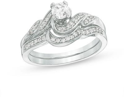 زفاف - 1/3 CT. T.W. Diamond Bypass Bridal Set in Sterling Silver