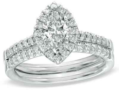 Hochzeit - 5/8 CT. T.W. Marquise Diamond Frame Bridal Set in 14K White Gold