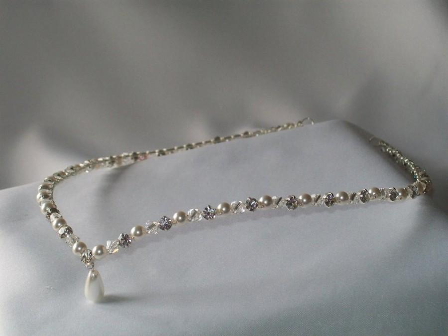 Hochzeit - handmade wedding  / bridal  / forehead /  headband tiara  / circlet / browband tiara  swarovski diamante & pearl