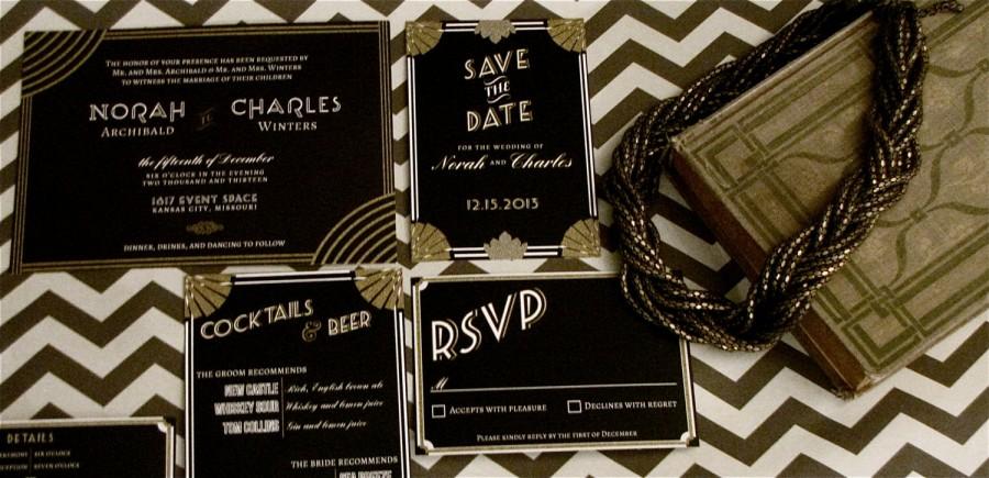 Свадьба - Gatsby Art Deco Wedding Invitation // DOWN PAYMENTS toward Printed Sets // Art Deco, Great Gatsby, Roaring Twenties, Vintage Wedding