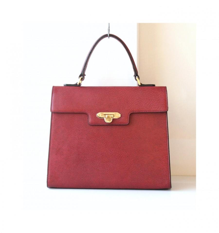 زفاف - Valentino Garavani Burgandy Leather Tote Kelly Handbag very rare