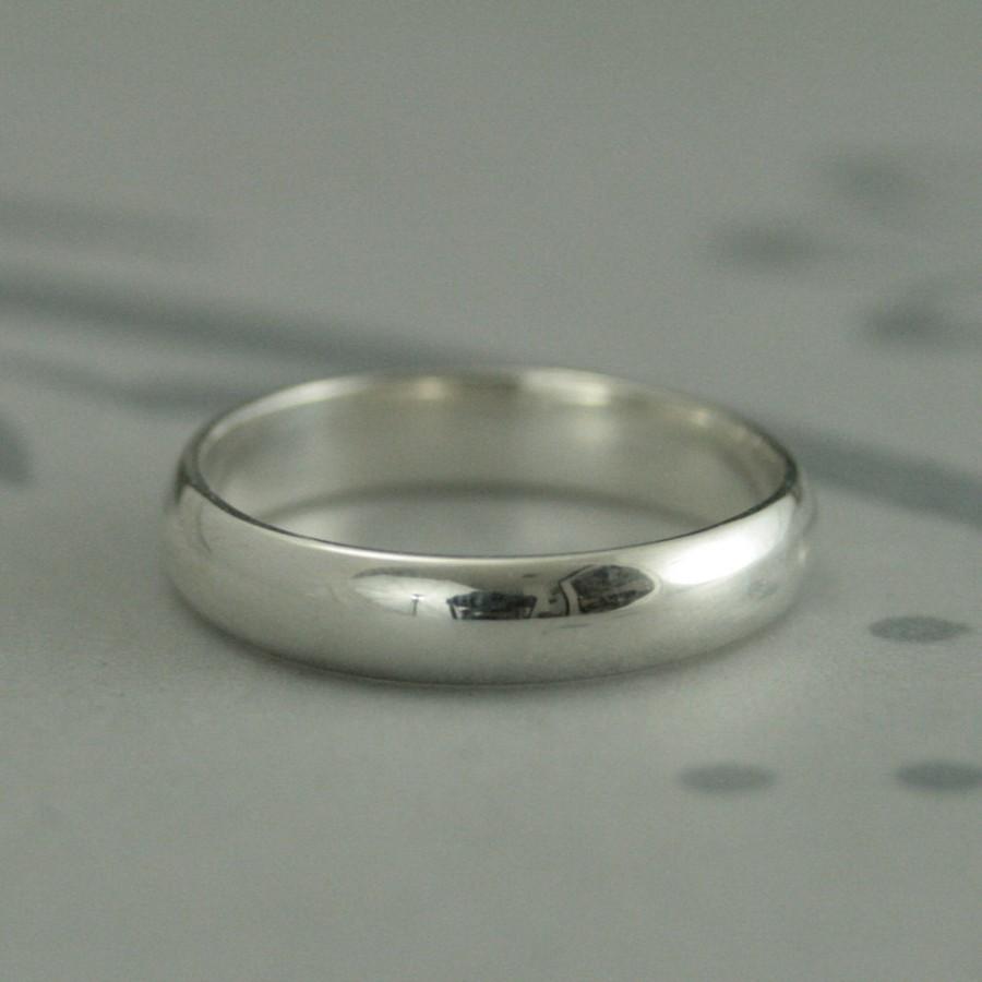 زفاف - Men's Wedding Band--Plain Jane 4mm Wide Band--Low Profile Rounded Traditional Ring-Sterling Silver Ring-Women's Wedding Ring-Half Round Band