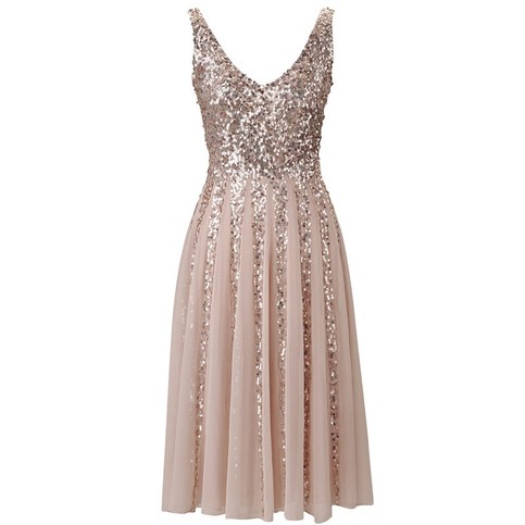 Wedding - Gorgeous Blush V-Neck Tulle Bridesmaid Dress with Sequins from Dressywomen