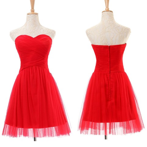 زفاف - Luxurious A-Line Sweetheart Knee Length Tulle Red Prom Dress With Ruched from Dressywomen