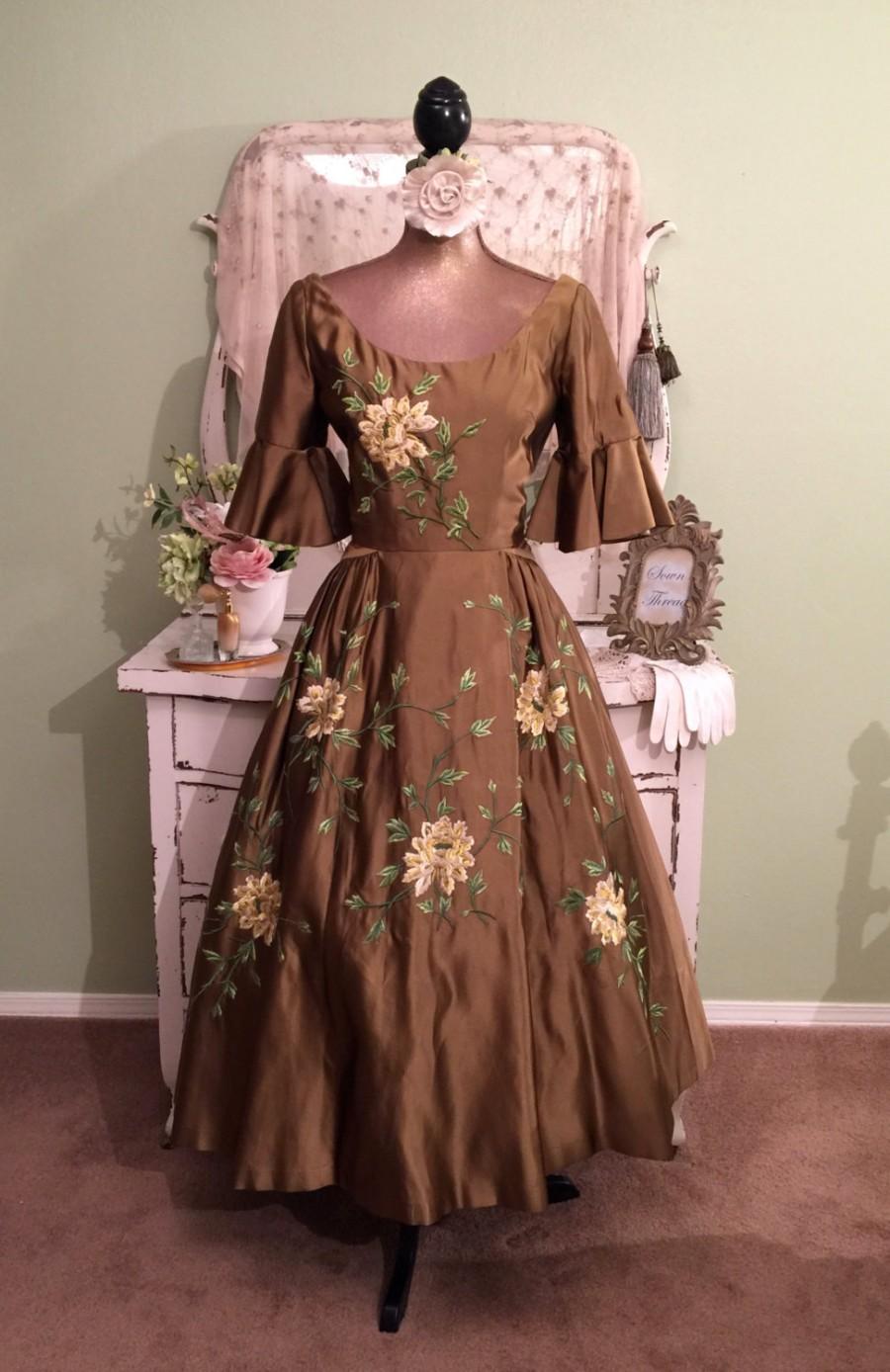 Свадьба - RESERVED Please Do Not Purchase!  Thank You!!  :-) Vintage Dress, Medium, 1930s Vintage Dress, 1940s Dress, Olive Silk Floral Dress, M
