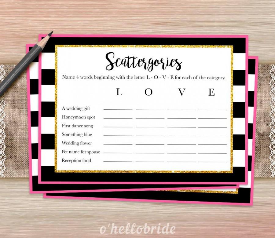 Mariage - Scattergories Bridal Shower Game - Printable Black and White Pink Gold Bridal Shower Game - Bridal Shower - Bachelorette Night Game - 014