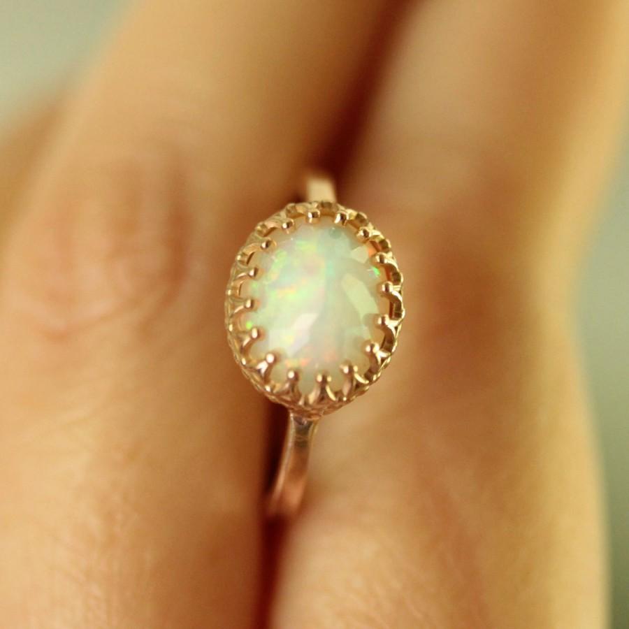 زفاف - Rose Cut Opal 14K Rose Gold Engagement Ring, Gemstone Ring, Stacking Ring, June Birthstone - Made To Order