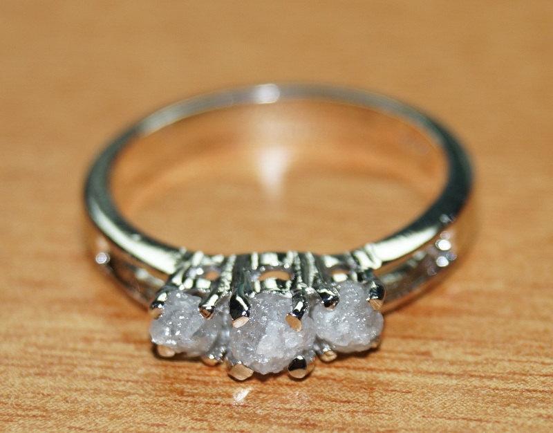 Wedding - 1.05 cts Natural white gray Diamond Ring-Gray rough diamond Ring,White uncut diamond raw diamond ring, 925 Sterling silver, wedding Ring-