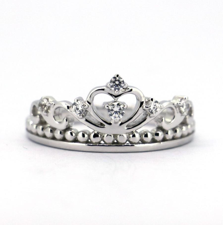 زفاف - Wellmade Solid Sterling Silver Crown Ring,Princess Ring, Queen Ring