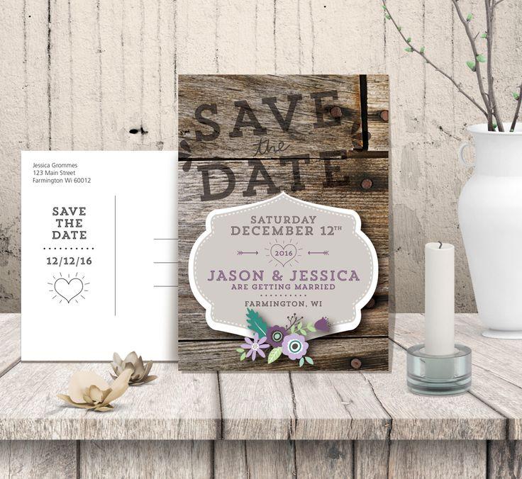Mariage - Rustic Save-the-Date Postcard, Country Woodland Lavender