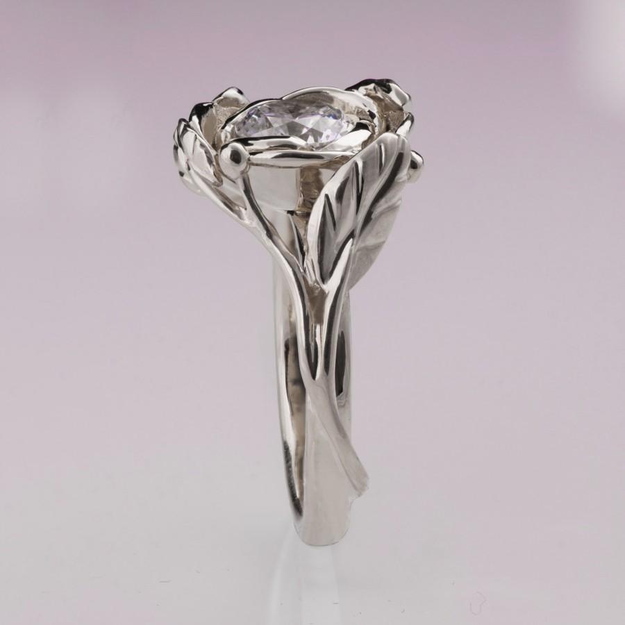 Wedding - Rose Engagement Ring - 14K White Gold and Diamond engagement ring, engagement ring, leaf ring, 1ct diamond, antique, Flower Ring, vintage, 6
