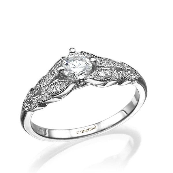 زفاف - Diamond Engagement, leaf Engagement Ring, white Gold Ring, Diamond Ring, Leaves Ring, Art Deco ring, Vintage Ring, Antique Ring, Band Ring