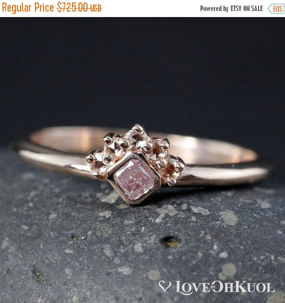 زفاف - ON SALE Crown Diamond Engagement Ring - Natural Pink Diamond - White Diamonds, Boho Weddings