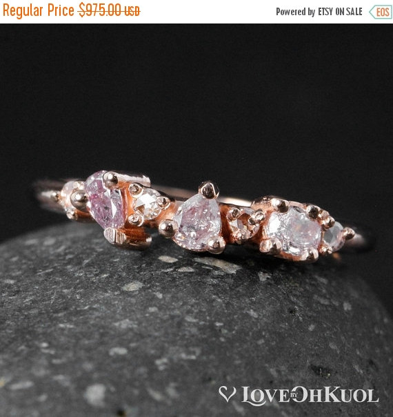 Wedding - ON SALE Romantic Pink Diamond Ring - Cluster Ring - Dainty, Modern Engagement Ring