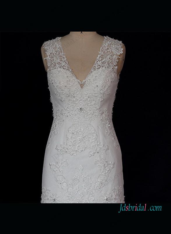 Wedding - Illusion lace strappy v neck mermaid wedding dress