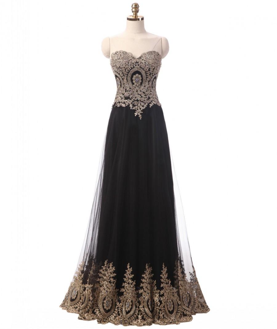 Mariage - Custom Handmade Sweetheart Black Prom Dress A-Line Rhinestone Lace Muslim Evening Dresses Long Tulle Women's Formal Gowns Bridesmaid Dresses