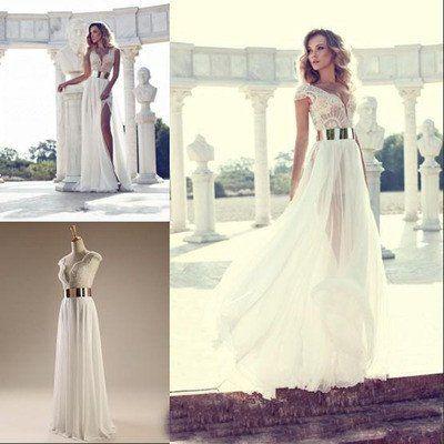 Mariage - Cap Sleeves Prom Dresses, Sexy V-neck Side Slit Wedding Party Dresses, Popular Prom Dress, WD0121