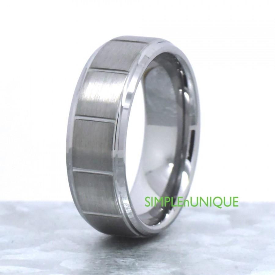 زفاف - 8MM Tungsten Carbide Wedding Band, Tungsten Ring, Comfort Fit Beveled Edge Brushed Center with Groove Engagement Ring Mens Wedding Ring