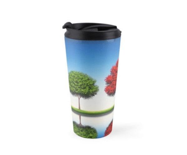 زفاف - Travel Tumbler, 15oz Travel Coffee Mug, Blue Sky Tree Art Mug, Travel Cup with Lid, Coffee Cup, Tea Cup Coffee Tumbler, Fun Drinkware