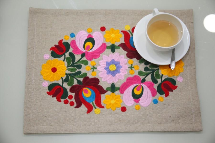 Hochzeit - Embroidered Placemats Hungarian Embroidery Double fabric Placemats with Embroidery Ornament Placemat Jute Canvas Sets Rectangle Place Mat
