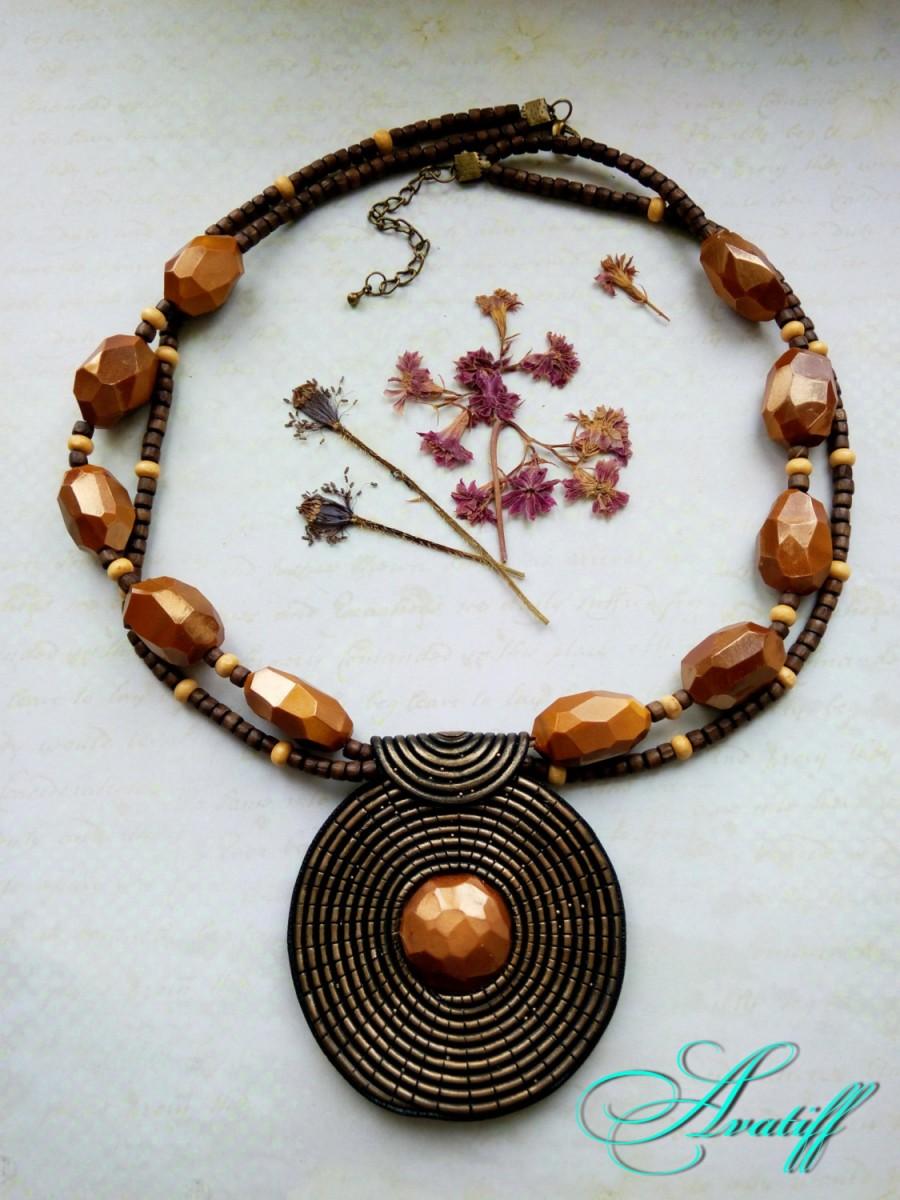 زفاف - Ethnic necklace, Boho necklace, Necklaces, Large necklace, Gold jewelry, Christmas gift, Statement necklace, Polymer Clay necklace