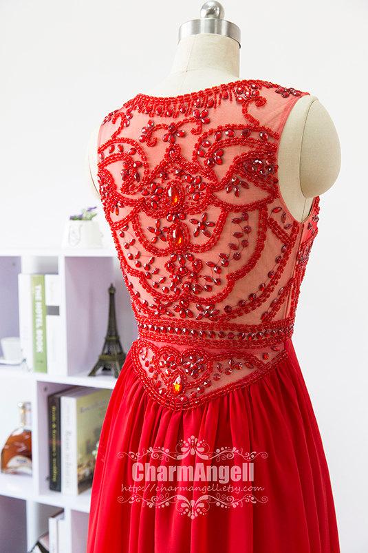 زفاف - Red prom dress, formal dress, Floor Length evening dress, chiffon homecoming dress