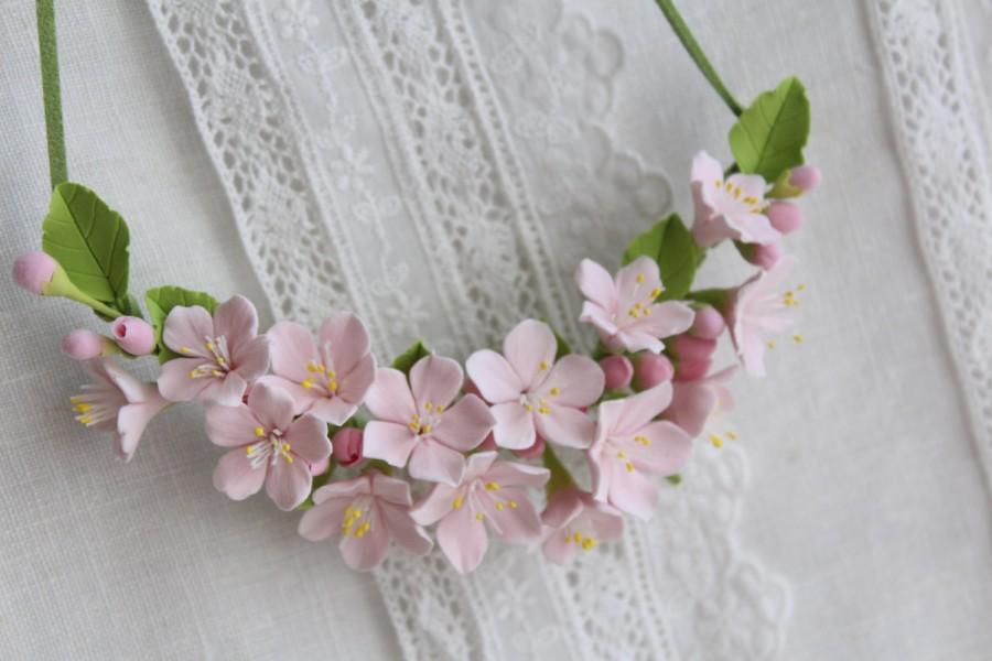 Hochzeit - Sakura Three in one: corsage, necklace or headband.   polymer clay flower. Made to order .