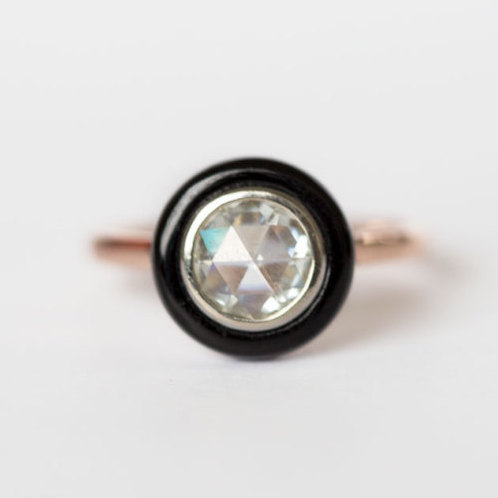 Wedding - Antique Engagement Ring - Onyx and Rose Cut Moissanite Ring - Target Ring-  Black Engagement Ring - Rose Cut Moissanite - by Anueva Jewelry
